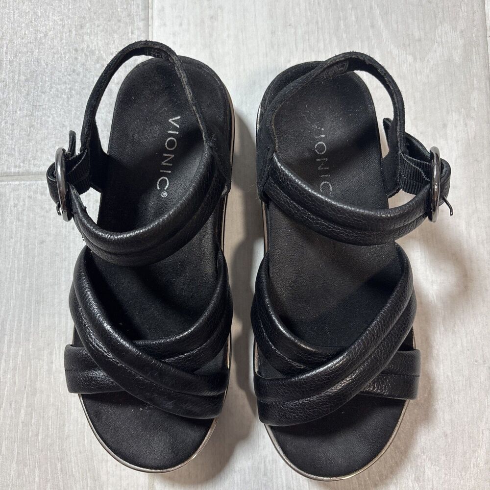 Vionic Women’s Black Leather Platform Sandals Siz… - image 3